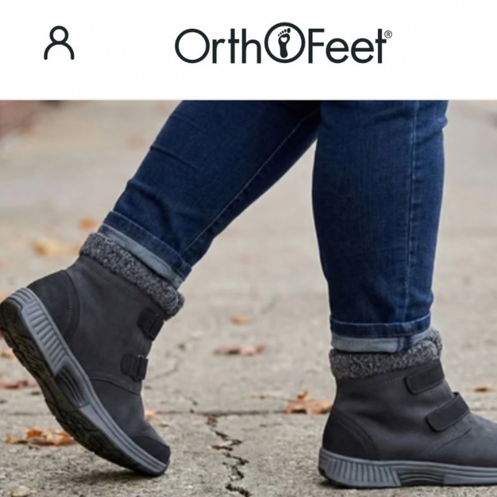 Orthofeet Delta Womens 7.5 XX-Wide 4E Black Leather Orthopedic Ankle Boots‎ 886